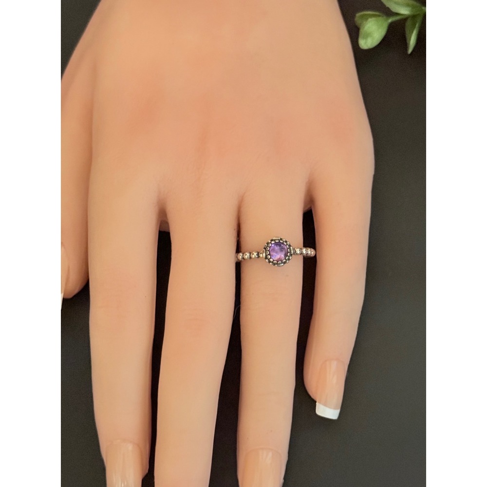 Pandora Sterling Silver Purple Amethyst Beaded Bubble Ring 190854AM Size 7.5 56 - Picture 2 of 7
